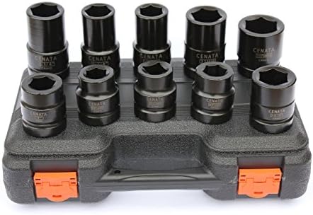 Cenata YM8052 RIGID 10-Piece 1-Inch Drive 6-Point SAE/METRIC CHROME-MOLY Truck Service Heavy Duty Impact Socket Set Features High Visibility Laser-Etched Markings, Black Phosphate Finish, Meet or Exceed ANSI Standards, Package in a durable blow-molded storage case