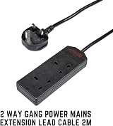 Invero 2 Way Gang Extension Lead 2M Black Surge Protected Neon Indicator 13A view 2