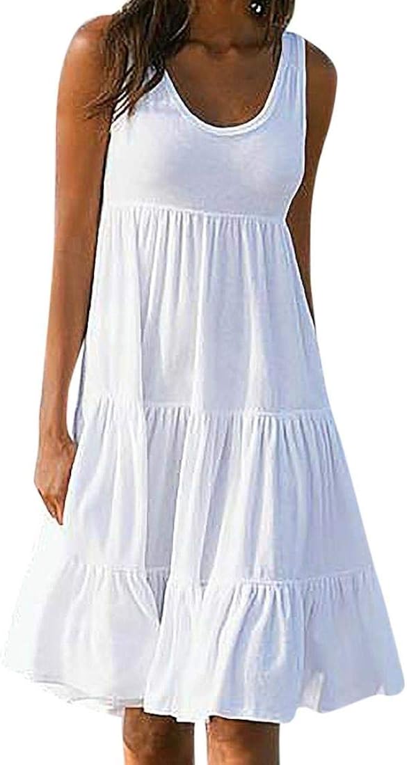 Dresses Women's Holiday Solid Party Summer Beach Sleeveless Dress