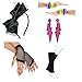 80s Fancy Outfit Costume Accessories Set,Leg Warmers,Fishnet Gloves,Neon Earrings and Bowknot Headband (OneSize, with Bracelet)