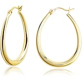 Silver Oval Hoop Earrings Hypoallergenic 14K Gold Plated Sterling Silver Lightweight Oval Hoop Earrings for Women Gilrs