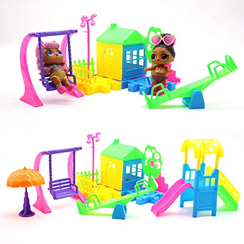 Pausseo A Set of Baby Playground Surprise Doll Accessories Children Kid Princess Toy Park House Game Big Slide Playset Gift Toy LOL Surprise Doll DIY Parent-Child Interaction Puzzle Plaything