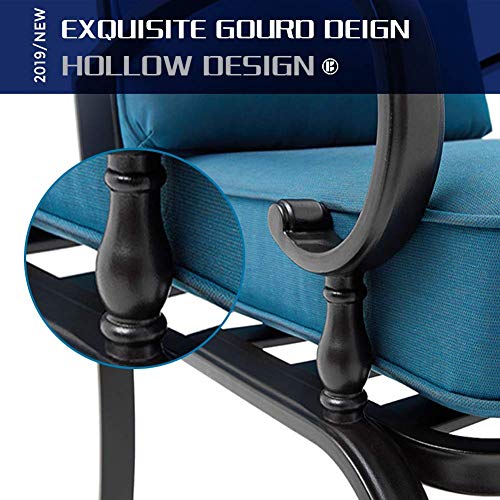 Incbruce 4Pcs Outdoor Patio Furniture Conversation Sets (Loveseat, Bistro Table, 2 Spring Chair) -Swing Glider Rocking Patio Bench and Spring Metal Lounge Chairs Sets with Peacock Blue Cushions - Thumbnail 3
