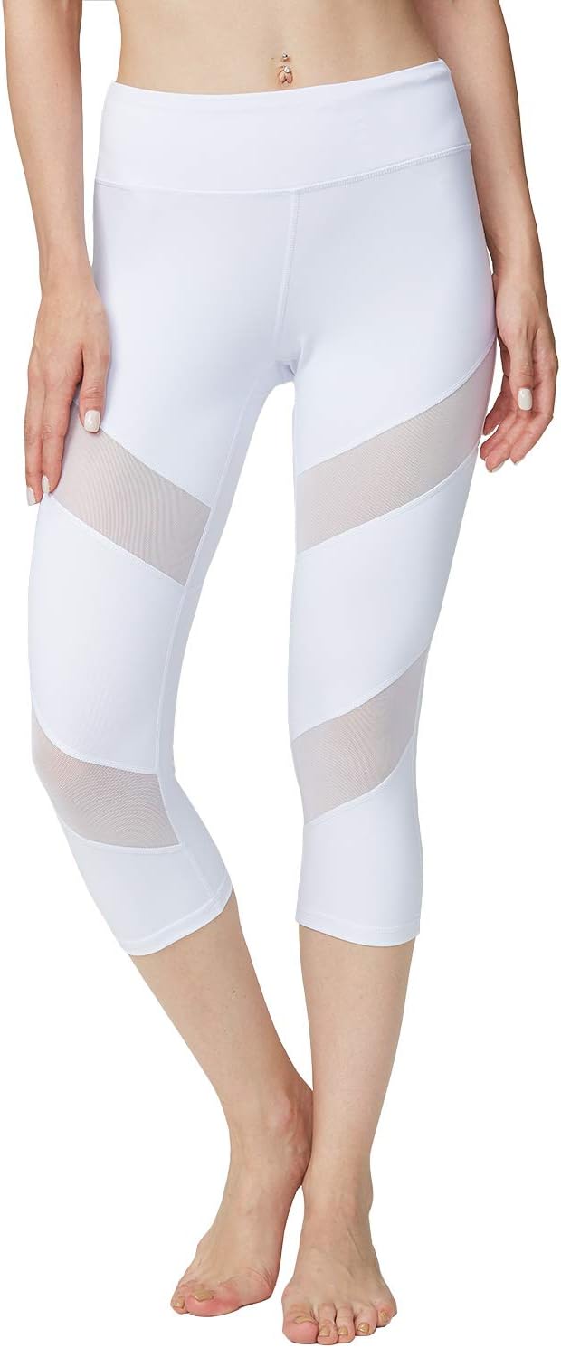 ONGASOFTHigh Waisted Yoga Capri Mesh Leggings for Women Soft Stretchy Running Workout Cropped Pants