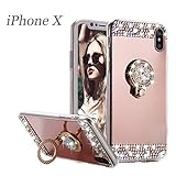 iPhone X Case,iPhone 10 Case,Glitter Cute Mirror Back Phone Case Girls with Kickstand ,Ring Stand Sparkly Luxury Fashion Bling Sparkle Diamond Glitter Girly TPU Bumper Case For iPhone X.