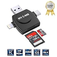 SDHC SDXC & Micro SD Card Reader - IVYOCK Memory Card Camera Reader Adapter for iPhone X/iPad/Galaxy S8/Android/PC/MacBook with Lightning,Micro USB,USB Type C,USB 3.0 Connector Trail Camera Viewer