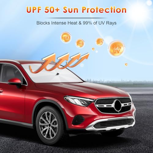 [2026 Upgrade] BSTW Compatible with Benz GLC X254 2023-2026 & GLC X253 2016-2022 Windshield Sunshade, Automatic Folding Sun Shade Drawstring Design Thermal Insulation and UV Protection