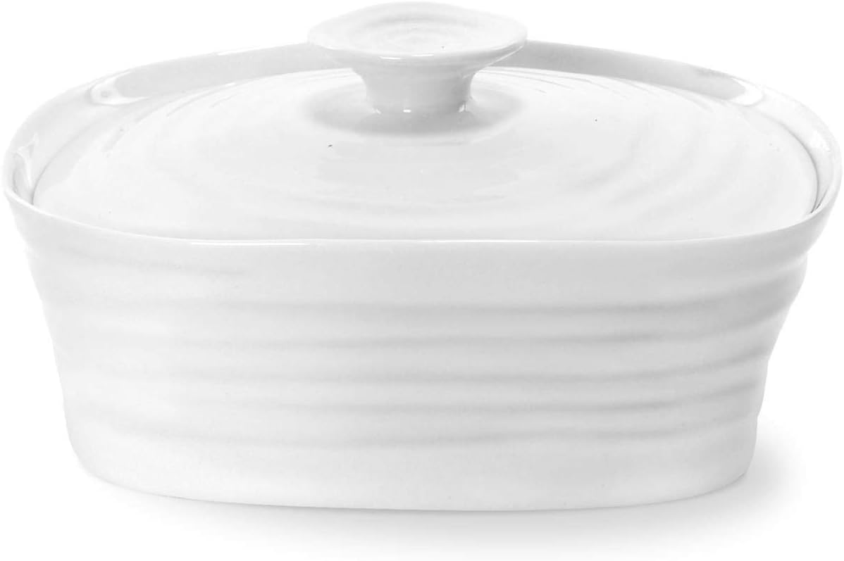 Portmeirion Home & Gifts Covered Butter Dish, Porcelain, White, 12 x 15