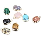 QSLLER 8PCS natural stone pendant rectangle mixed stone link charms agate crystal for jewelry making necklace bracelet