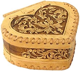 Heart Decorative Trinket Gift Box of Birch Bark Wood