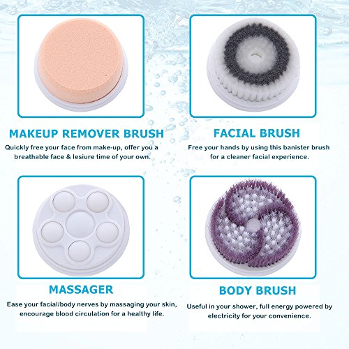 4-IN-1 Electric Face Brush Exfoliation Facial Brush Microdermabrasion Pore Minimizer, Waterproof Pedicure Dead Skin Remover, Makeup Remover Brush, Body Cleansing Brush for Acne Blackhead Treatment