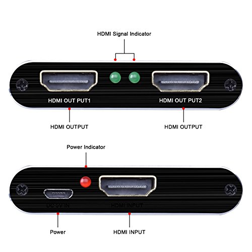 1x2 HDMI Splitter, Tendak 4K 1 in 2 Out HDMI Signal Powered Splitter Amplifier Adapter Box Support 4k@30HZ 1080P 3D for Roku/ PS3/4/ DVD/Xbox One/HDTV