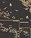 Scratch Off World Map Poster- Detailed Black & Gold Brown Travel Tracker Deluxe Edition Traveler Gift Set - Wall Art with Flags, Magnified Caribbean View & United States Outlined by Grynn(TM)