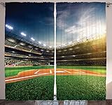 Baseball Sports Lovers Fans Decor Hobby Curtain Funny Sporting Household Decorations for Kids and Teens Room Accessories Pictures Bedroom Curtain 2 Panels Set, Blue Navy Green Yellow Orange White
