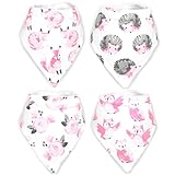Stadela Baby Adjustable Bandana Drool Bibs for Drooling and Teething Nursery Burp Cloths 4 Pack Baby Shower Gift Set for Girls – Sweet Forest Woodland Animals Fox Owl Hedgehog Floral Flowers