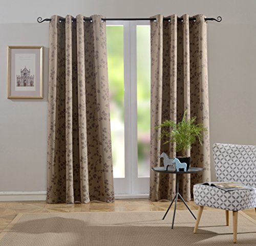 Mysky Home Twigs Fashion Design Print Thermal Insulated Blackout Curtain with Grommet Tops for Nursery Room, 52 by 84 inch, Taupe – 1 Panel
