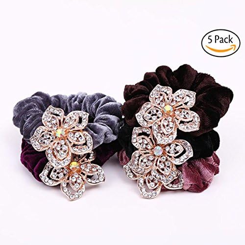 Elastic Rhinestone Hair Scrunchy Bobbles Alloy Hair Bands Ties for Women Girls by Hatsukoi