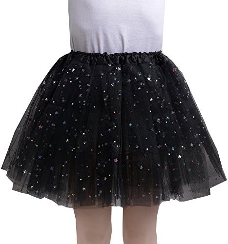 AONMY Girls Fluffy Tutu Skirt/Princess Ballet Dance Stars Sequins Tutu (Black)