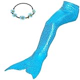 GALLDEALS Mermaid Tails for Swimming Girls, Kids, Women & Adults Swimsuit Swimwear No Monofin (Flower Included) SkyBlue