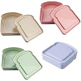 Wvapzwr 4Pcs Sandwich Containers for Lunch Boxes, Plastic Toast Shape Sandwich Box, Reusable Sandwich Box Food Storage Containers, Microwave & Dishwasher Safe, for Office, Camping