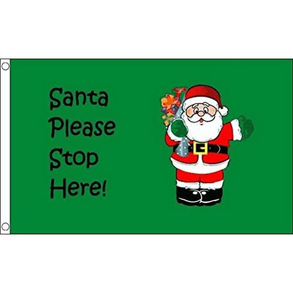 AZ FLAG - Santa Stop Here Flag - 2x3 Ft - 100D Polyester Merry Christmas Banner with Two Metal Grommets - Fade Resistant - Vivid Colors - 2' x 3' Feet - 90x60 Cm