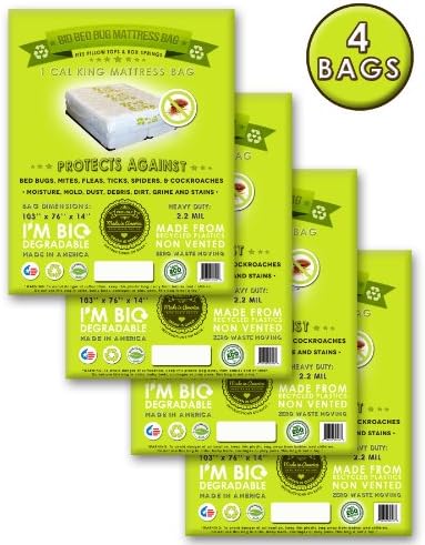 4 Cal King or King Mattress Bags- Pillow Top and Box Spring Compatible. Ideal for Moving, Storage, and Protection From Bed Bugs! Proudly Made in America!