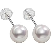Nacréliser 925 Sterling Silver Freshwater Pearl Stud Earrings, Round White Pearls, Hypoallergenic Classic Minimalist Design for Women