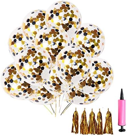 NPLUX 20 Pack Black and Gold Confetti Latex Balloons (Confetti Has Been Put Into The Balloons) For Party, Birthday, Wedding, Friends and Bachelorette Parties, 12 Inch