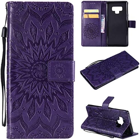 KKEIKO Galaxy Note 9 Case, Galaxy Note 9 Flip Leather Case [with Free Tempered Glass Screen Protector], Shockproof Bumper Cover and Premium Wallet Case for Galaxy Note 9 (Purple)