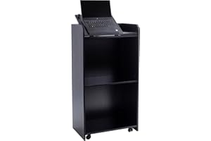 EASTSIDEHX Lecterns & Podiums, Podium Stand with Wheels and Storage Layer, Portable Podium Reception Desk, Suitable for Church pulpits, Mobile lecterns for Meetings, and classrooms (White) (Black)