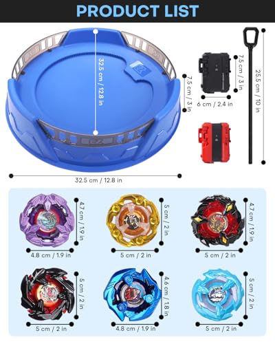 DEZAWRTY X Spinner Set, 6 Battle Spinners, 2 Launchers and Arena for 6 Boys