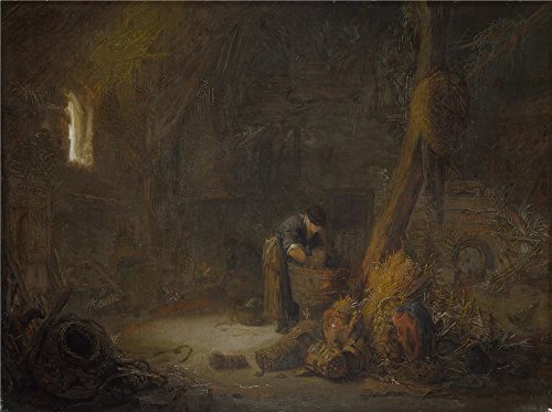 Oil Painting 'Isack Van Ostade The Interior Of A Barn With Two Peasants ' Printing On Polyster Canvas , 8 X 11 Inch / 20 X 27 Cm ,the Best Home Theater Artwork And Home Decor And Gifts Is This High Resolution Art Decorative Canvas Prints