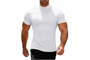 Men's Muscle T Shirts Short Sleeve Mock Neck Slim-Fit Gym Workout Tops Casual Solid Basic Tees Undershirts