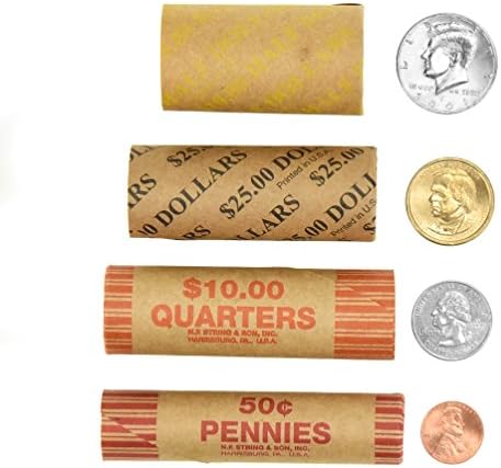 240 Coin Wrappers Made In USA - Preformed Paper Tubes - Assorted Sizes - 100 quarters, 100 pennies, 20 dollar and 20 Half dollar