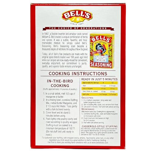 Bell Seasoning Stuffing Mix Bundle with (2) 12 oz Boxes of Bell’s Turkey Stuffing Mix and (1