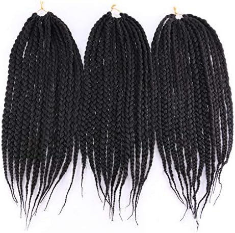 3Packs Box Braid Crochet Braids Hair Extensions Flame Retardant Synthetic Hair 18 Inches Off Black 12 Strands/Pack Crochest Hair (1B#)