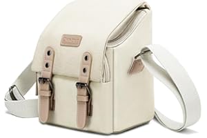 Cwatcun Compact Camera Bag Case Canvas Leather Trim Compatible for Nikon, Canon, Sony Mirrorless Camera and Lenses Water Resi