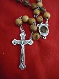 Rosary Necklace With Holly Land Soil Metal Devout Cross Olive Brown Beads Chain