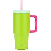 Luxgola Kids 24 oz Tumbler with Handle, Leak-Proof Screw-On Lid with Removable Silicone Straw, Spill Proof, Reusable Stainless Steel Insulated Water Bottle, Gift for Boys Girls Adults, Green Mix