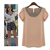 Pretty Show Elegant Shirts Cute Short Sleeve Chiffon Top Blouse for Women