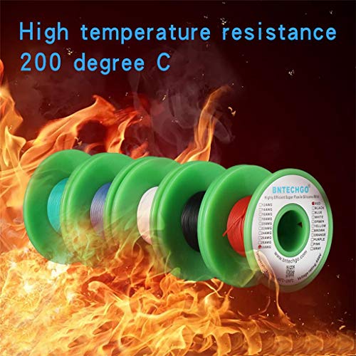 BNTECHGO 30 Gauge Silicone Wire Kit Red Black White Blue and Green Each