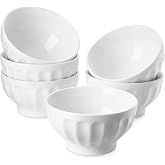 Samsle Ceramic Cereal Bowls 16 oz, Round Soup Bowls, Set of 6, White | 16 oz bowls for cereal, soup, pasta, rice, salad, fruit and ice cream; microwave and dishwasher safe