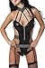Romede Women Sexy Lingerie Cool Girl Black Leather Clubwear Bodysuit Teddy