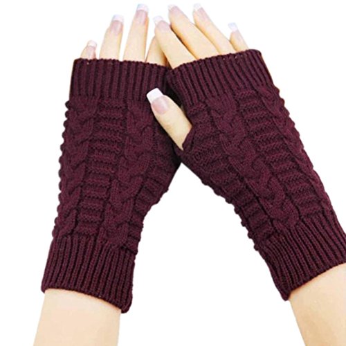Hot Sale!!! Women's Knit Gloves,Jushye Ladies Fashion Knitted Arm Fingerless Winter Gloves Unisex Soft Warm Mitten (Red)