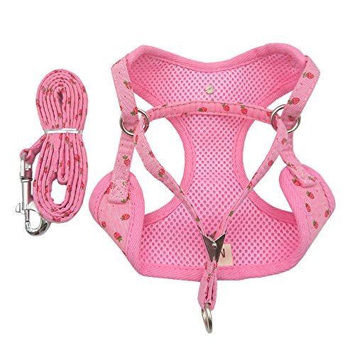 M2cbridge Small Dog Harness Leash Leads Set Step-in Soft Mesh Vest Cat Collar (M, Pink)