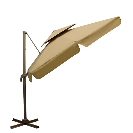 AMANKA XXL Ampelschirm 250x250cm rechteckig Aluminium-Gestell inkl. Plattenständer mit Fußpedal 360° Grad drehbarer Sonnensch