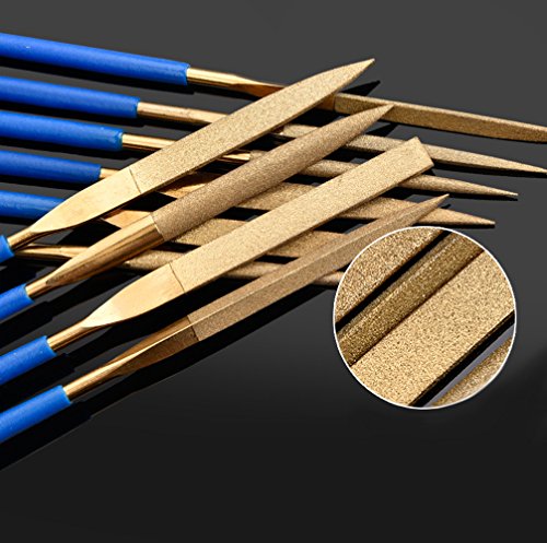 10 PCS Titanium Coated Diamond Needle File Set for Guitar Frets Soft Metal Wood and Plastic(140MM, Gloden)