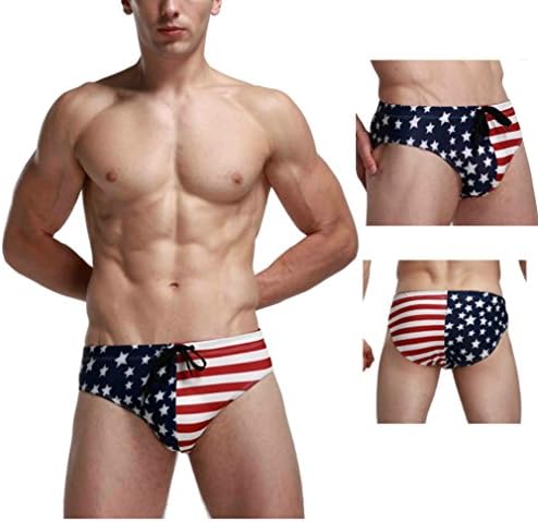 Rocoke Mens USA American Flag Stars Swimwear Fashion Bikini Briefs Beach Swimsuit (X-Large, Blue)