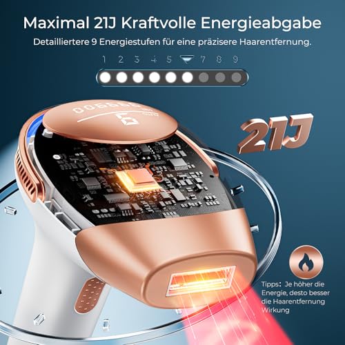 Pulsed Light Epilator, IPL Laser Epilator with 9 Energy Levels Laser Hair Removal for Women Men Face Body