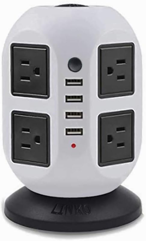 ETL UL1363 Certified LINKO Charging Station Electric Power Strip Tower (Black&Gray)